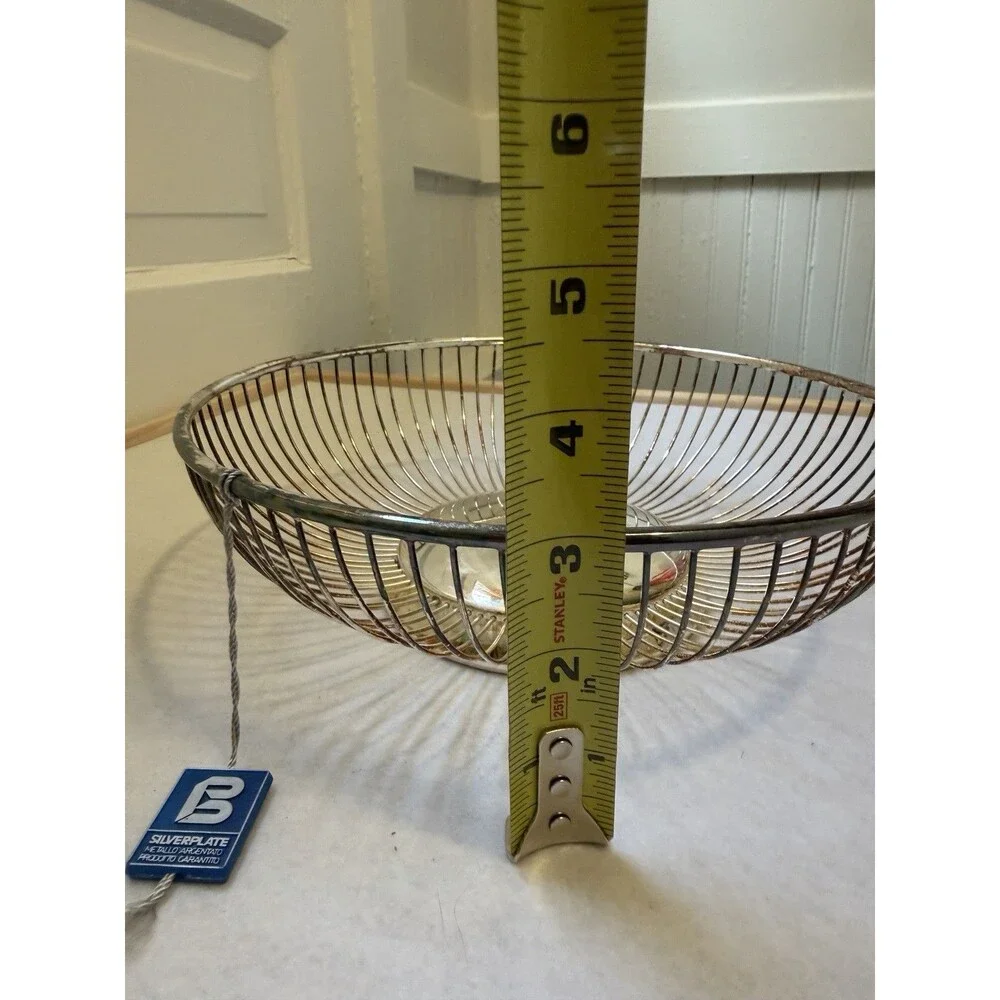 Vintage Italian Silverplate Wire Basket Bowl 10” Mid Century Modern Decor